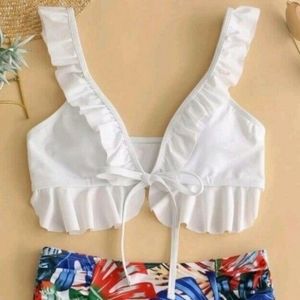 Shein Womens Large Tropical Ruffle Trim Bikini